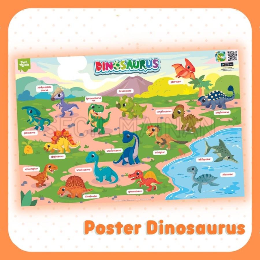 MOMBABY1 Poster Dinosaurus anak / Poster belajar mengenal dino anak TK SD