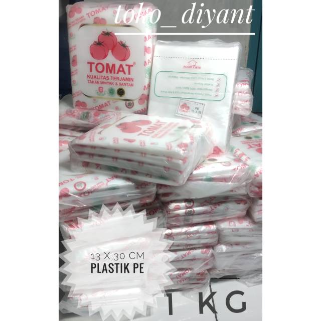 Plastik PE tomat WASCOTT/ plastik gula / plastik es 13x30 ,   10x25 setengah kiloan harga grosir