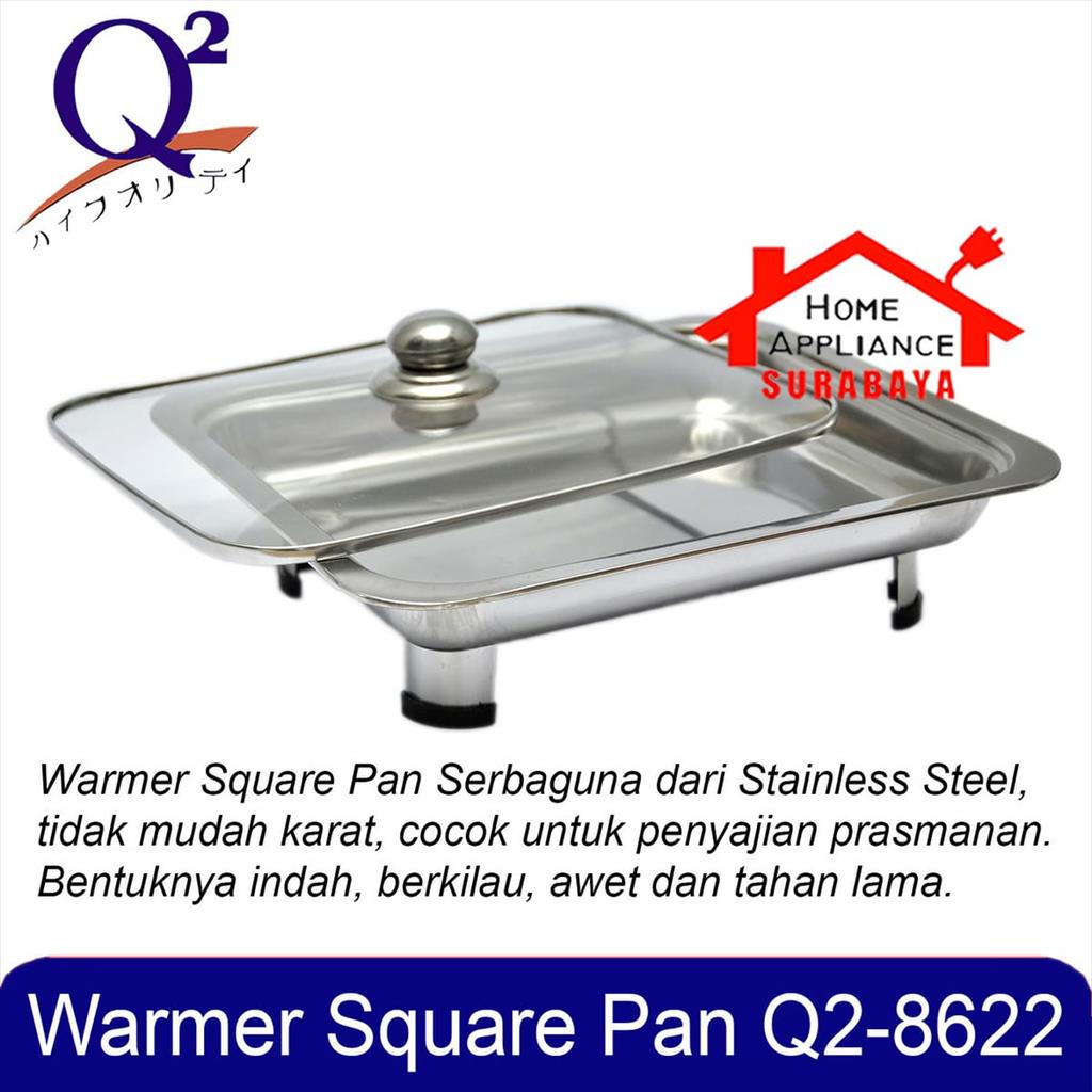 Panci Penghangat Prasmanan Wadah Saji - Tempat Makan Fast Food Dish - Warmer Square Pan Stainless Steel + Tutup Kaca Q2 8622 8828 / GSF 4522 4622 4428