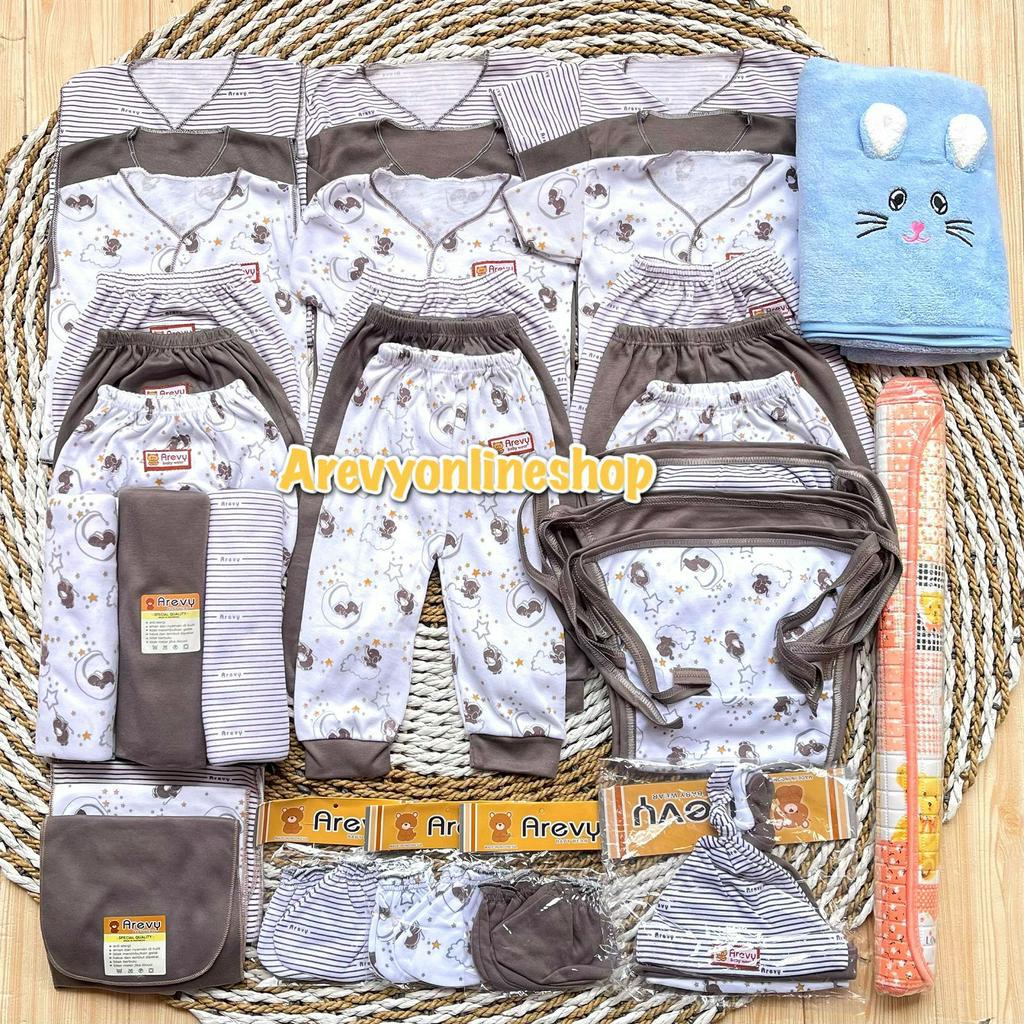 Arevy Babywear Paket Baju Bayi 50 Pcs Seri Abu Paket Hemat Super Lengkap Murah Berkualitas Komplit Perlengkapan Baby Newborn 0-3 Bulan