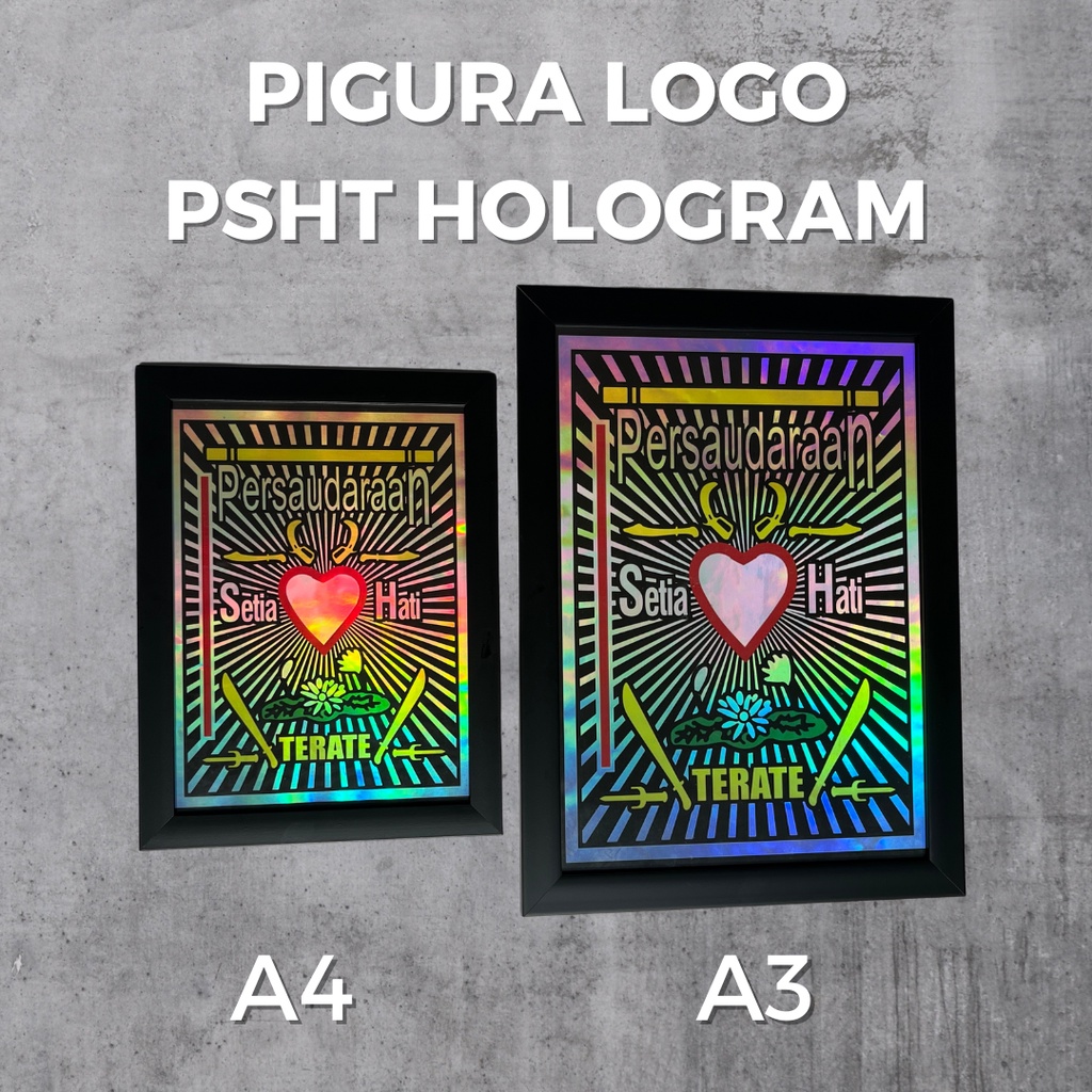Pigura Logo PSHT Hologram - Ukuran A3 dan A4 | Frame Lambang PSHT Holo Warna Warni Pixel Potrait Gam