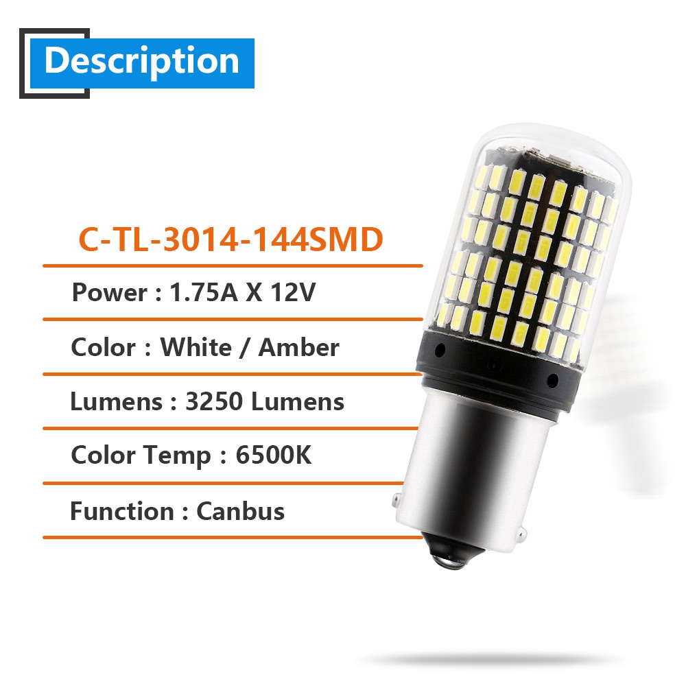 2pcs Lampu LED Canbus 1156 BA15S BAU15S P21W 7440 3014 144SMD Untuk Seinkabut