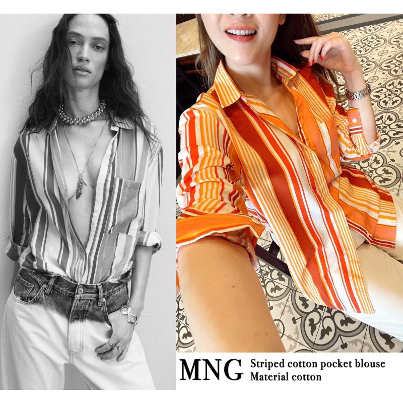 Mng / ZR printed linen longsleeved blouse