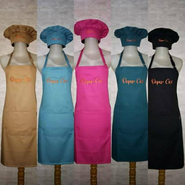 Celemek Apron Topi Koki polos 42 varian warna - Bisa Custom Bordir Logo dan Nama