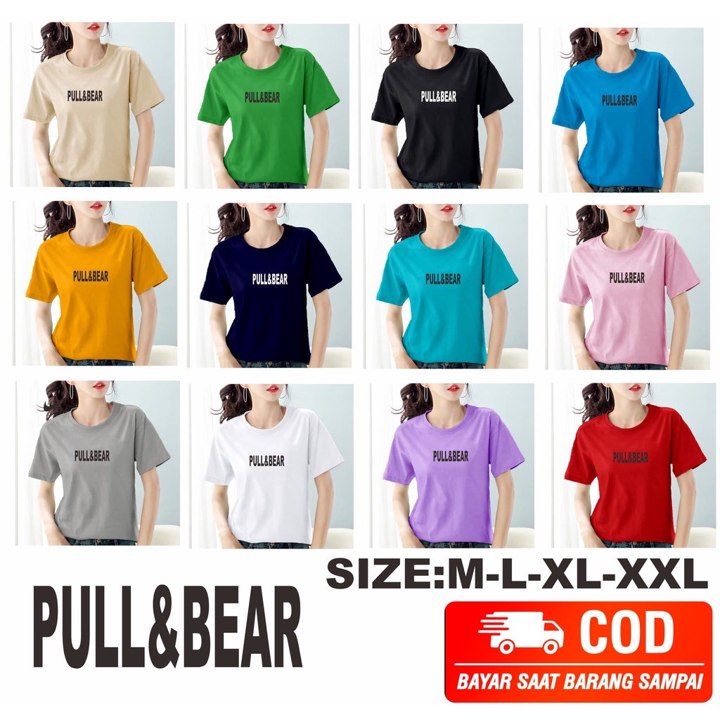 KAOS CEWEK O NECK LENGAN PENDEK PULL &amp; BEAR DI CETAK TULISAN DENGAN POLYFLEX IMPORT KOREA TERMURAH