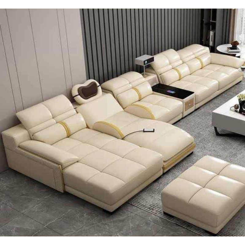 Sofa Kulit Letter L Minimalis Modern Kualitas Premium Kursi Ruang Tamu Elegant Sofa Santai Keluarga