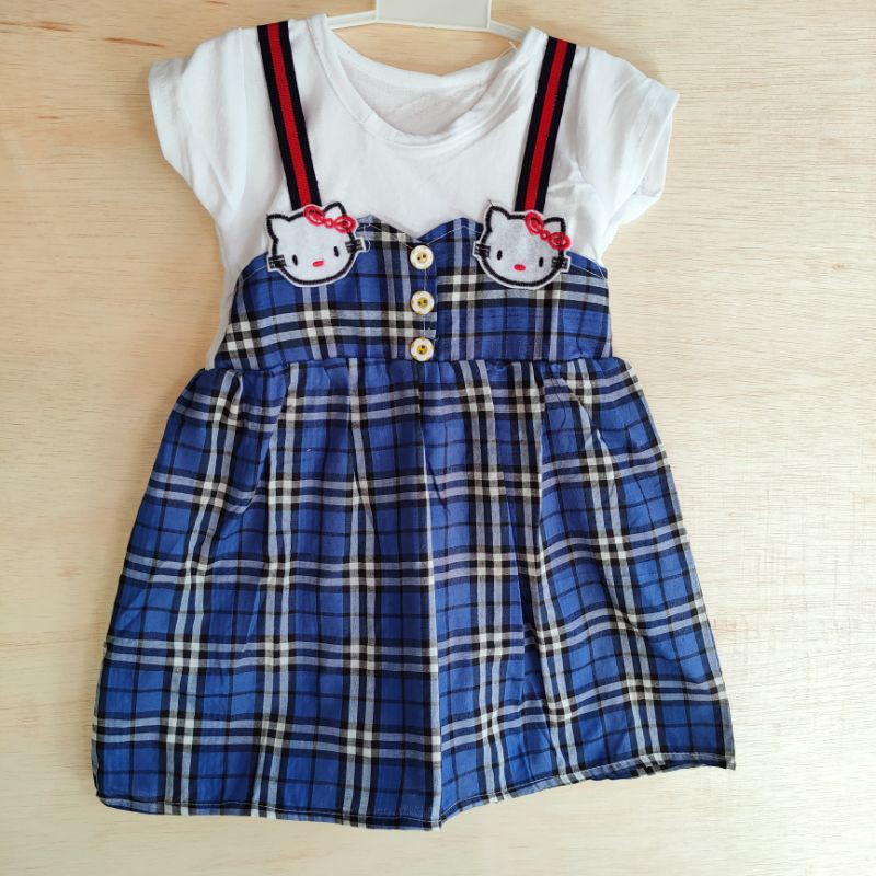 Dress anak 1 2 2,5 tahun baju anak cewek pakaian anak Fatonah Shop purwodadi hellokitty lc hk motif kotak ( dress Hellokitty LC )