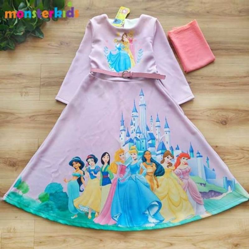 Dress Gamis Panjang Anak Character Monster Kids 3in1 Free Hijab MK