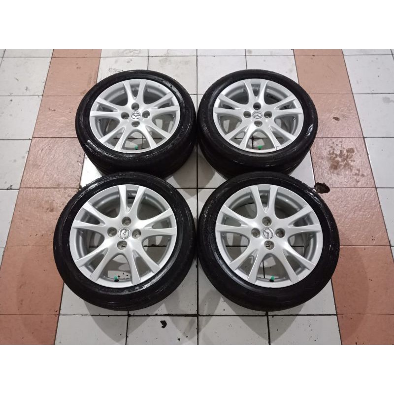 Velg Bekas Mobil Oem Mazda 2 Ring 16 lebar 6.5 pcd 4×100 + Ban Dunlop 195 50 R16