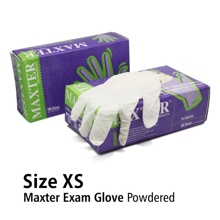 Sarung Tangan Latex Maxter Exam Glove Box Isi 100 Size XS OJ2