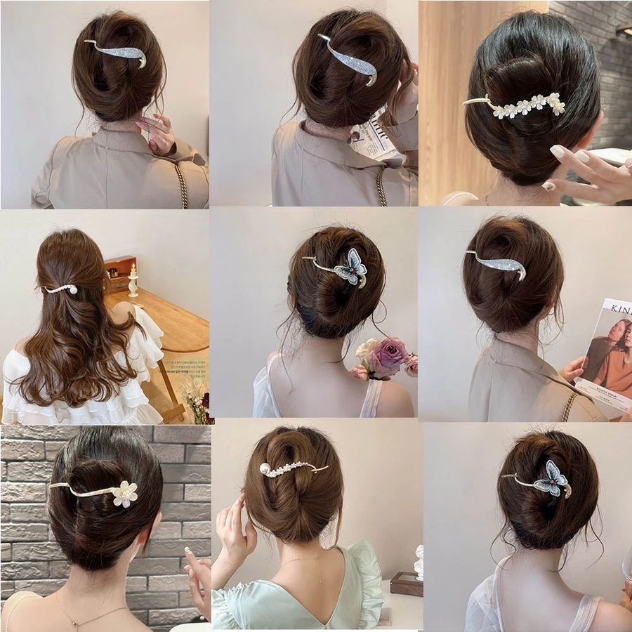 Jepit Rambut Ponytail Desain Bunga Aksen Mutiara Dan Berlian Imitasi Bahan Metal Gaya Korea Untuk Wanita