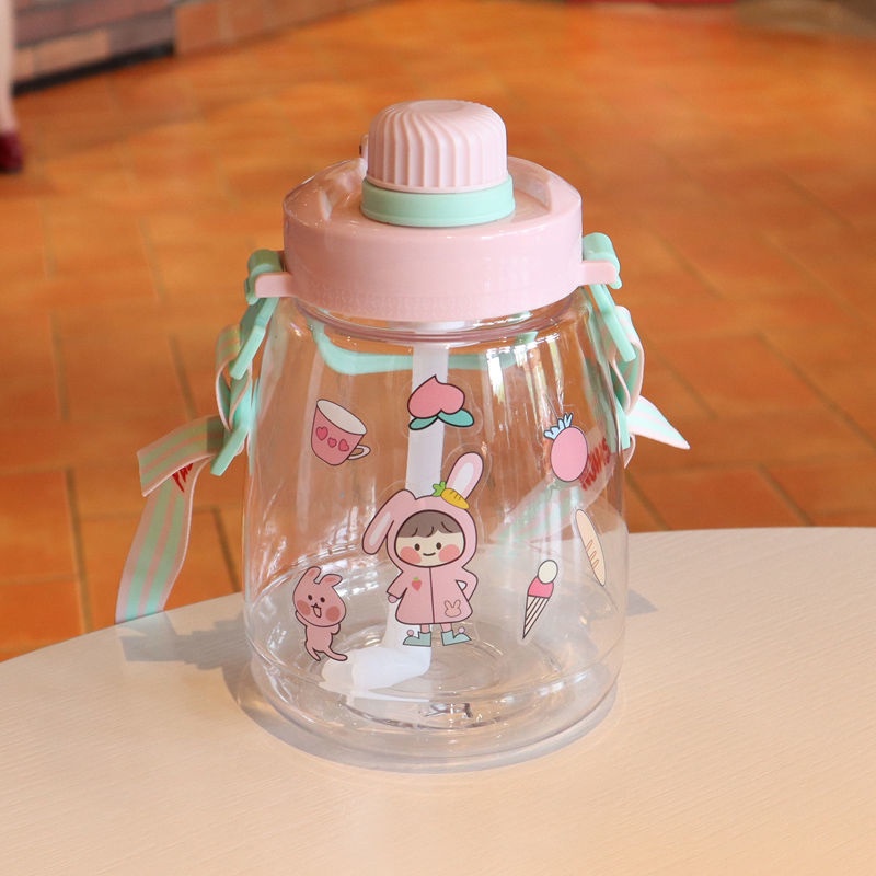 Botol Minum Gemoy Bening Premium Bahan Tebal + Tali dan sedotan 1100ML BPA FREE 0896