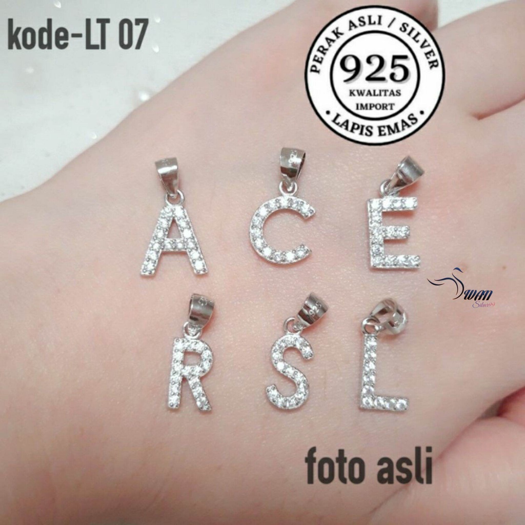 LIONTIN/BANDUL HURUF PERAK ASLI 925 LAPIS EMAS PUTIH KWALITAS IMPORT/LIONTIN HURUF/SILVER STERLING 9