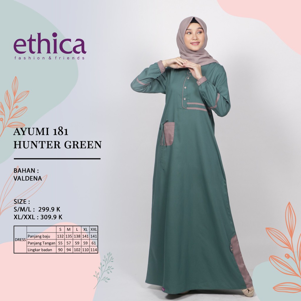 Gamis Katun Original ETHICA AYUMI 181 (Hunter Green, Orchid Mist, Warm Sand)