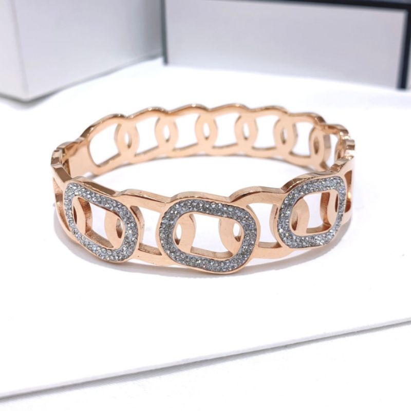 Gelang Titanium Asli Rosegold Premium Brandad Band Gelang Stainless steel Anti karat anti alergi 037