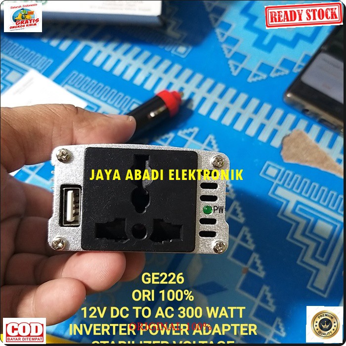 G226 ADAPTOR POWER INVERTER 12V DC TO AC 300 WATT USB 5V AKI ACCU MOBIL CAR LISTRIK CAS CASAN VOLT SETRUM ASLI ORI CHARGE SOCKET UNIVERSAL HEMAT INDIKATOR STABILIZER VOLTAGE LIGHTER BISA UNTUK SEGALA JENIS KENDARAAN DAN JUGA BISA CAS HANDPHONE