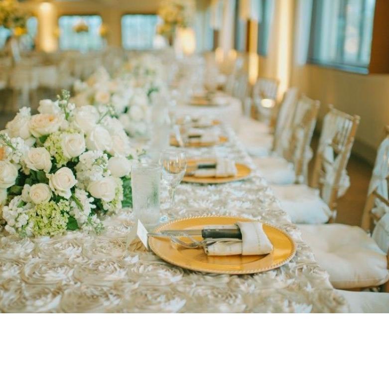 ▲ Kain Backdrop Taplak Meja Satin Rosette Decoration Cloth - Ivory ➸