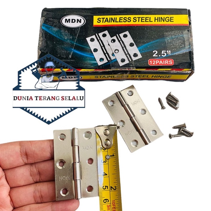 ENGSEL TIPIS Stainless MDN 2.5'' 2,5inch - Engsel Stenles Tipis Mini Kecil 2 1/2 in - Engsel Lemari Tipis Engsel Kupu Kupu 21/2 in Stainless Steel Hinge