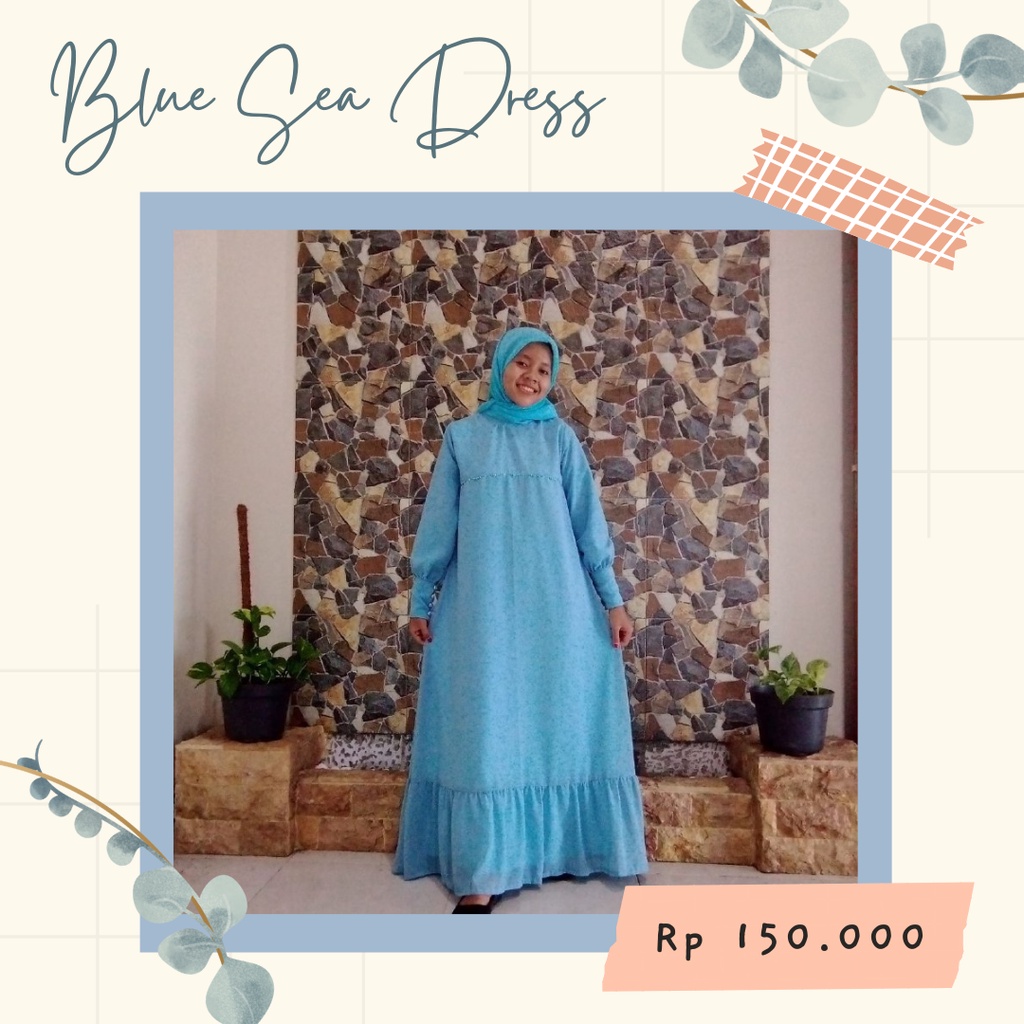 Gamis Chiffon Biru Muda/Gamis Lebaran/Gamis Murah