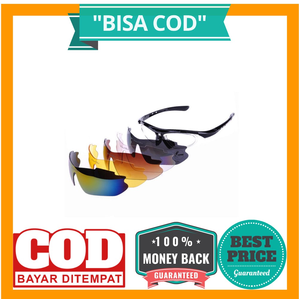 BISA COD OULAIOU Kacamata Sepeda dengan 5 Lensa Myopia - 0089 - Black