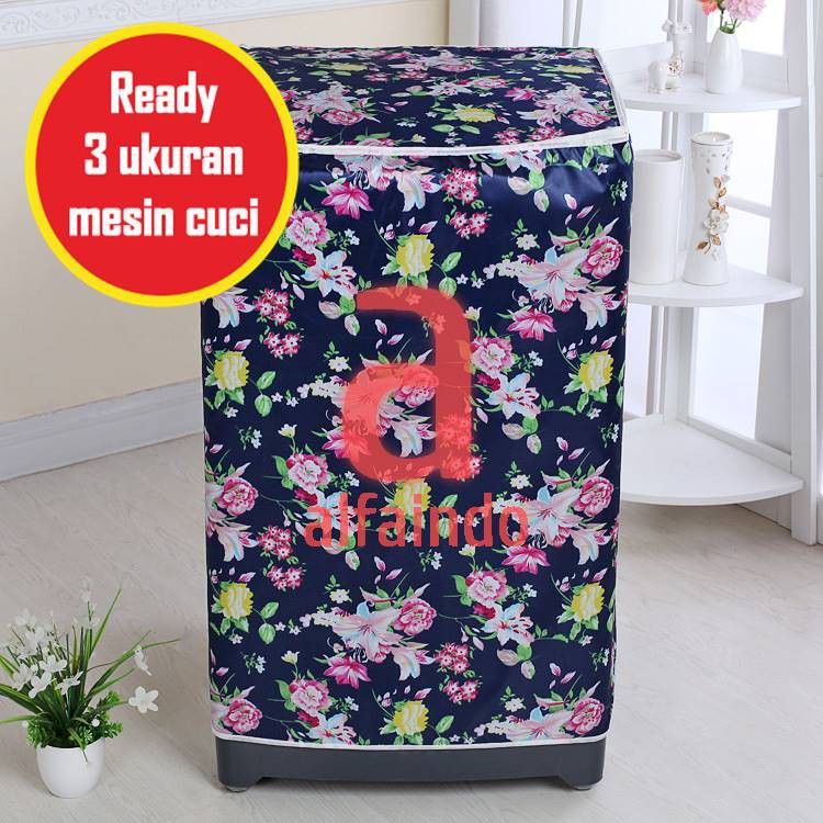 Alfaindo Cover Mesin Cuci Penutup Plastik Peva WMC002 Motif Bunga Biru