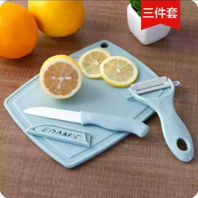 Pisau Set Keramik 3 in 1 Talenan Set Knife Set Peeler Buah