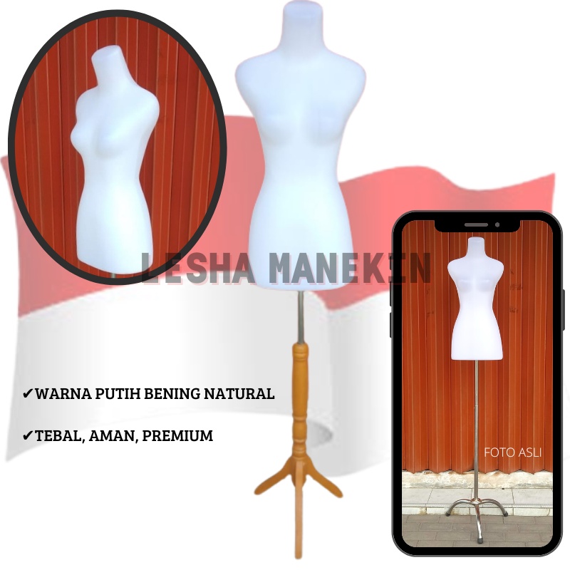 Manekin Body Panjang Premium Dm Bening Set Tiang Penyangga- Patung Baju Dm Bening Set