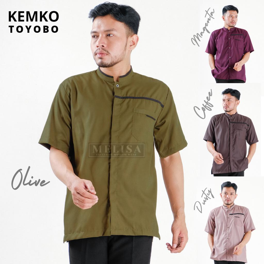 Baju Koko Pria Kemko Lengan Pendek Bahan Katun Toyobo Motip Simpel Dan Elegan Size M L XL Baju Muslim Polos Promo Baju Muslim Terbaru-Warna Olive