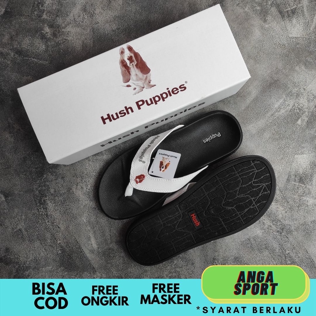 SANDAL HUSH PUPPIES JEPIT PRIA HITAM PUTIH PREMIUM / SENDAL DISTRO JEPIT KANTORAN SANTAI / SANDAL COWOK JEPIT DEWASA KEREN TERMURAH