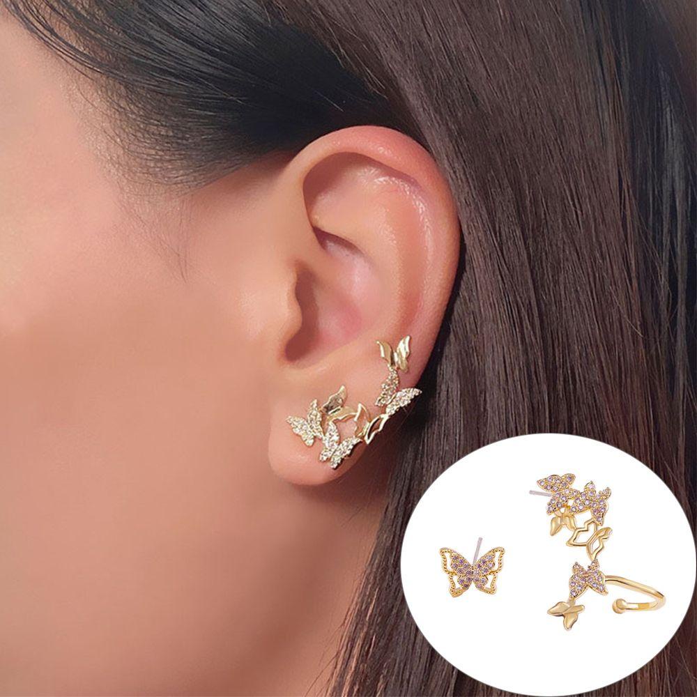 Anting Tusuk Gantung Desain Bunga + Kupu-Kupu Hollow Untuk Wanita