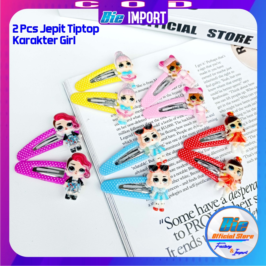 2 Pcs Jepit Tiptop Karakter Girl &amp; Unicorn Impor Best Seller