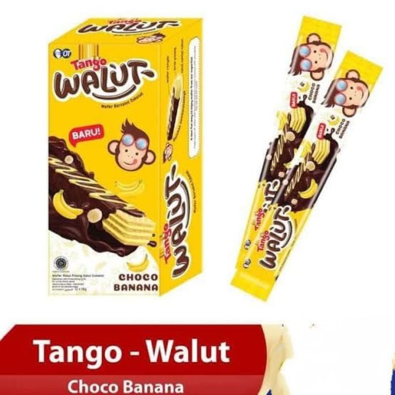 

Tango walut wafer pisang salut cokelat ( 12pcs x 18gr)cemilan enak dan murah