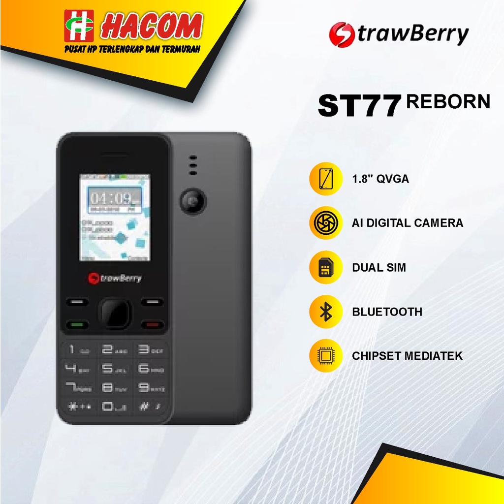 Strawberry ST77 Reborn Candybar HP Jadul Handphone Murah Mediatek MP3