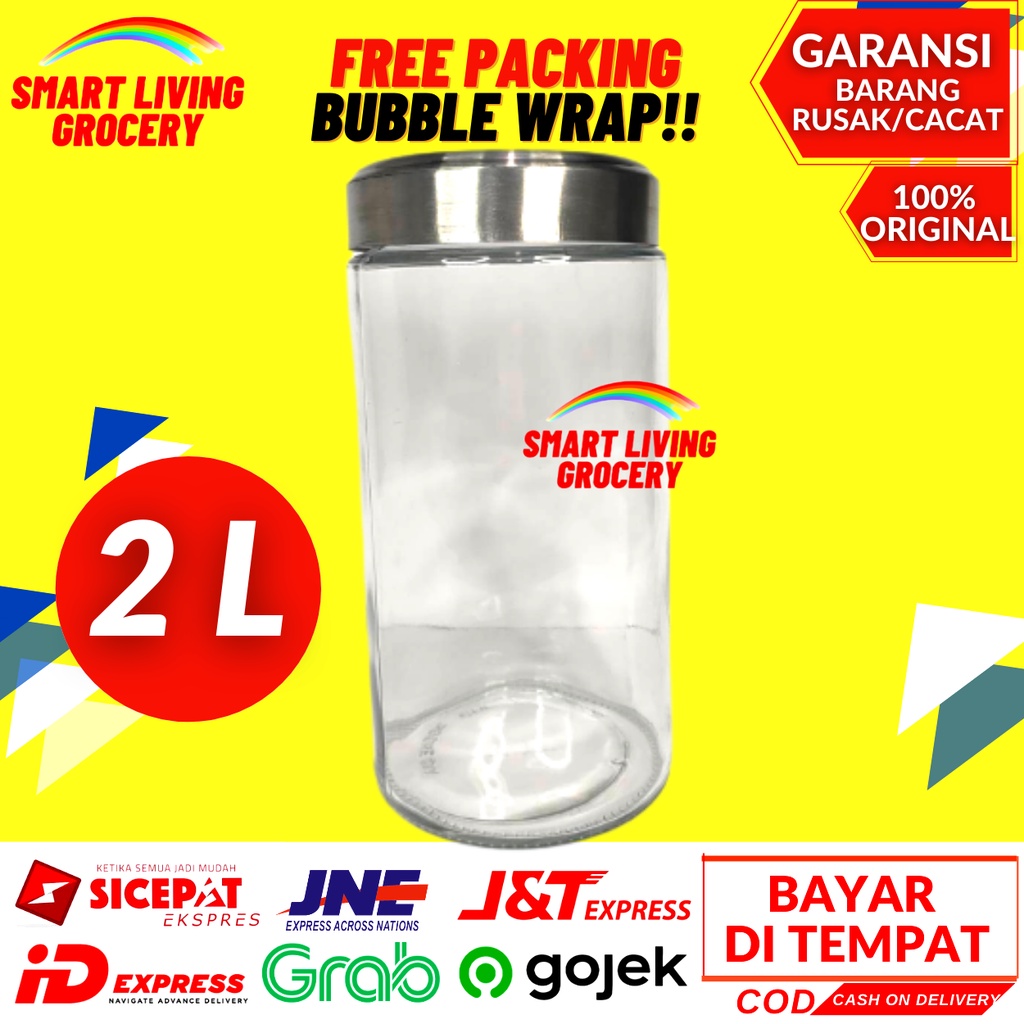 TOPLES KACA KEDAP UDARA 2 LITER WADAH TEMPAT TOPLES LODONG PENYIMPANAN MAKANAN CAMILAN SNACK 2 LITER