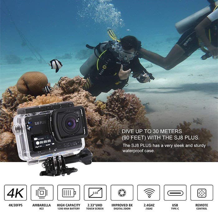 SJCAM SJ8 PLUS 4K Touchscreen Action Kamera 3 Way Master 32GB