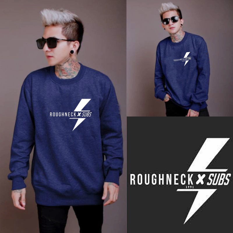 Sweater Pria Deas Off White Beludru Panas Musim Gugur Berkerudung Dingin Remaja Memakai-CN ROUGHNECK NAVY