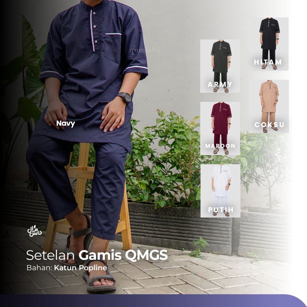 SETELAN BAJU DAN CELANA KOKO KURTA PAKISTAN QOMISHU LENGAN PENDEK