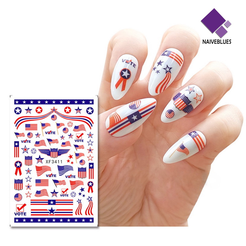 Naiveblue Stiker Kuku Ultra Tipis Motif Bendera Amerika Serikat Untuk Nail Art