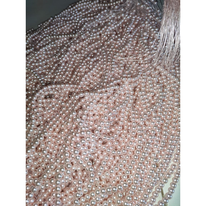 MUTSIN / MUTIARA SINTETIS PINK PEARL BERAT 6 MM PER RENTENG ISI  ± 150 BIJI PART