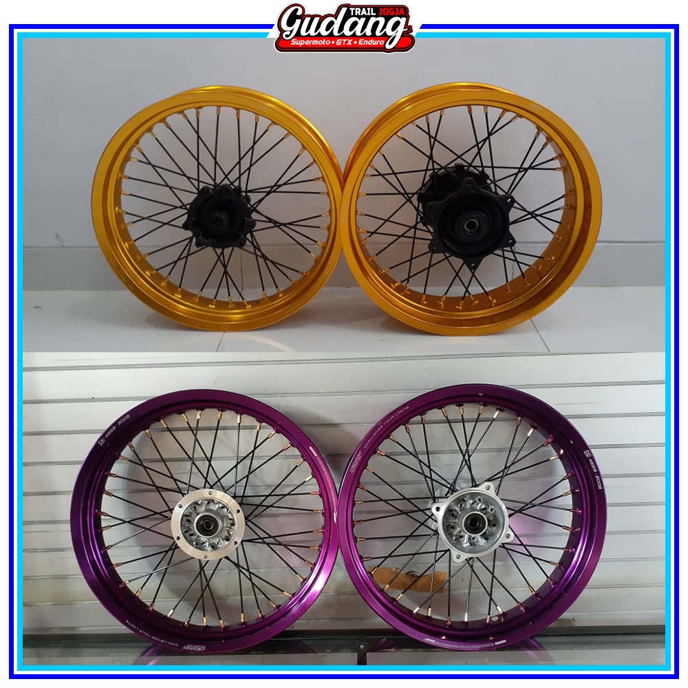 Paket Whellset Supermoto KLX 150 BIGFOOT DTRACKER CRF 150 WR 155 Velg Set Jari Jari Tromol Full Scarlet Expedition Sprint XD V Rossy Champ Supermoto CRF 150L KLX 150 BIGFOOT DTRACKER WR 155