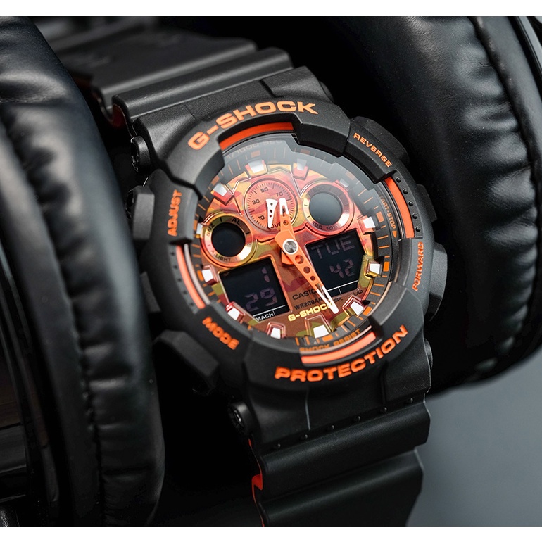 PROMOSI asli jam tangan kuarsa G-SHOCK tahan guncangan jam tangan olahraga pria GA-100RG-1A orange 100 series