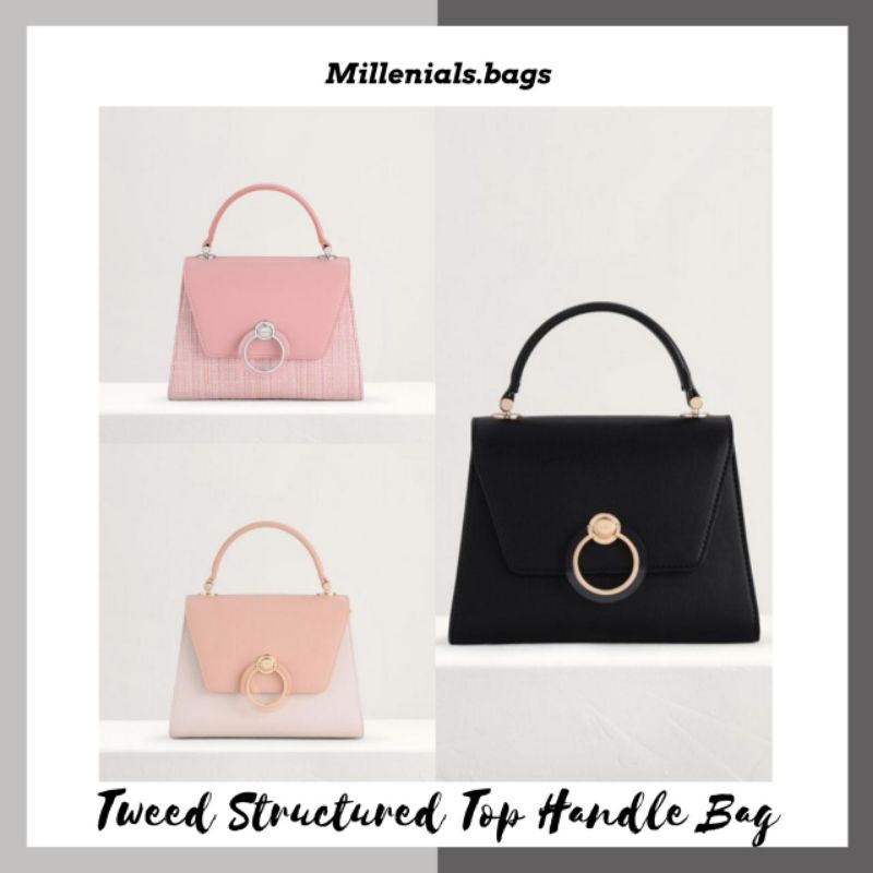 Pdr tweed structured top handle bag