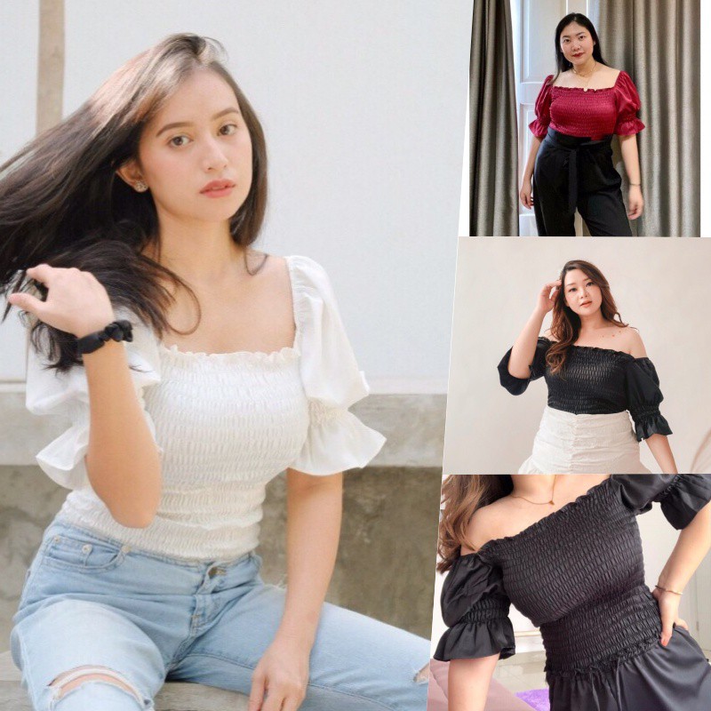 Sabrina Jumbo Murah | Lolita Crop |Sabrina Jumbo XXXL | Blouse Balon Wanita | Crop Top Big Size XXXL