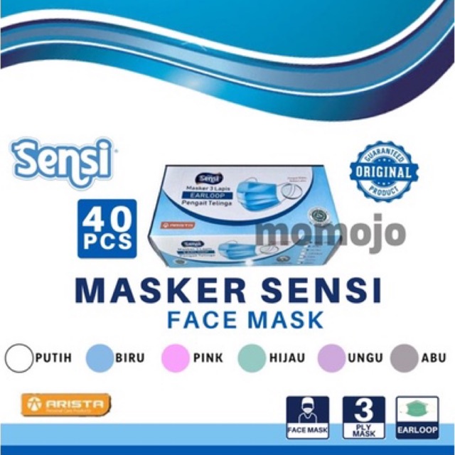 MASKER SENSI FACE MASK 3 PLY EARLOOP 40 ISI PCS SENSI WARNA