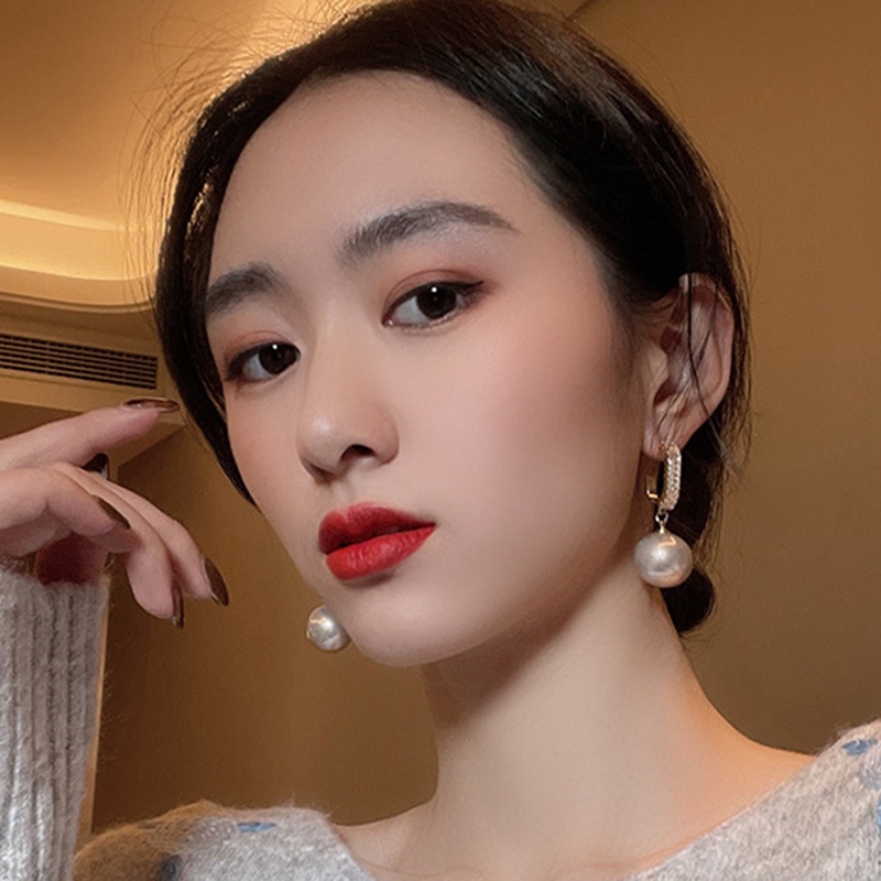 Anting Kristal Mutiara Putih Gaya Korea Untuk Wanita