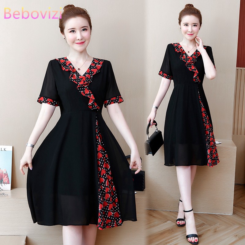 ANNIVERSARY SAHABAT TEMAN CEWEK TERBAIK JUMBO/ Dress Midi Wanita Casual Lengan Pendek Bahan Sifon