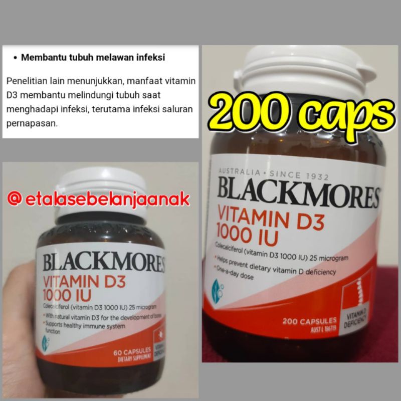 Blackmores Vitamin D3 1000IU 200 capsule Blackmores D3 1000 IU 60 Blackmores Vit D3 1000iu Blackmore