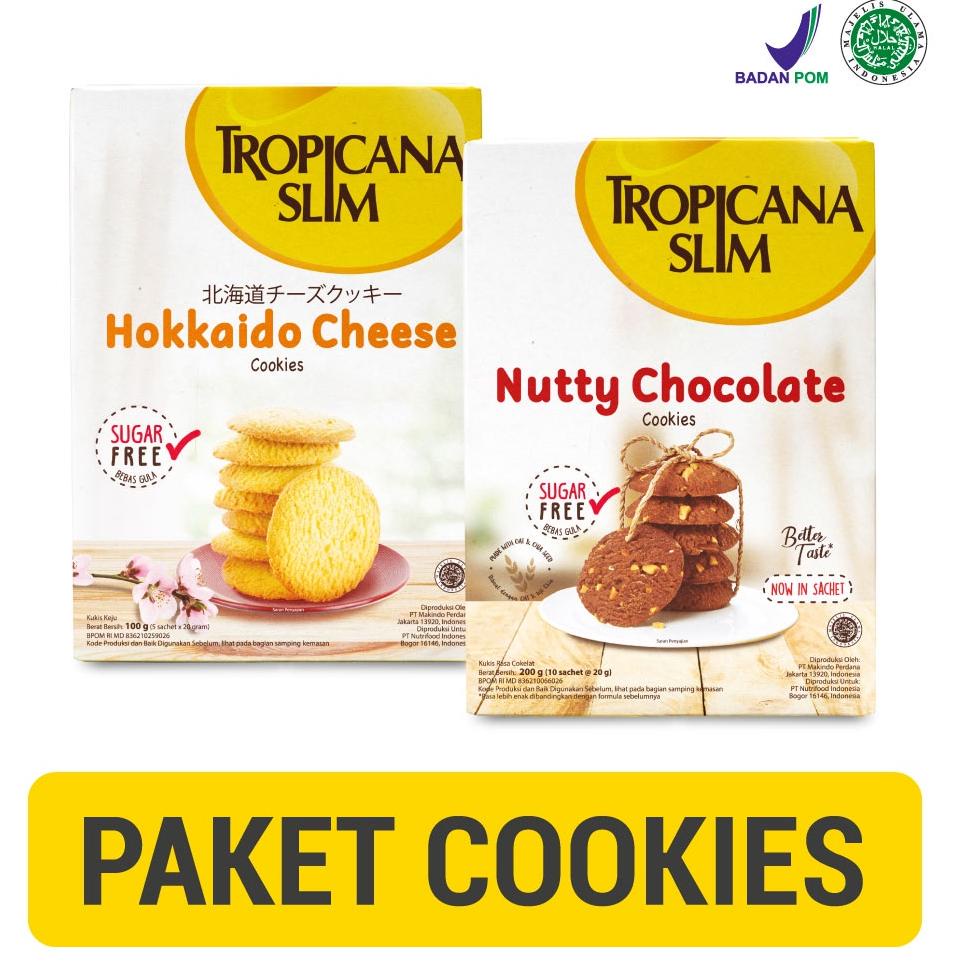 

Ofi54 Paket Cookies - Tropicana Slim Hokkaido Cheese Cookies (5 Sch) + Tropicana Slim Nutty Cookies Chocolate (10 Sch) ^^