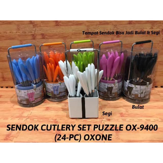 Oxone OX-9400 24Pcs Stainless Steel Cutlery Set  with Puzzle Rack - Sendok Garpu Set 24 Pcs