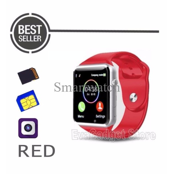 JAM TANGAN HP SMARTWATCH NEW A10 - GSM SIM CARD - RED , Smartwatch